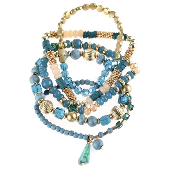 Stacked Bracelets (5) Natural Blues Bead Mix NWT - Picture 3 of 3